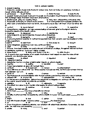 Bài ôn tập Tiếng Anh Lớp 12 - Unit 2 Cultural diversity